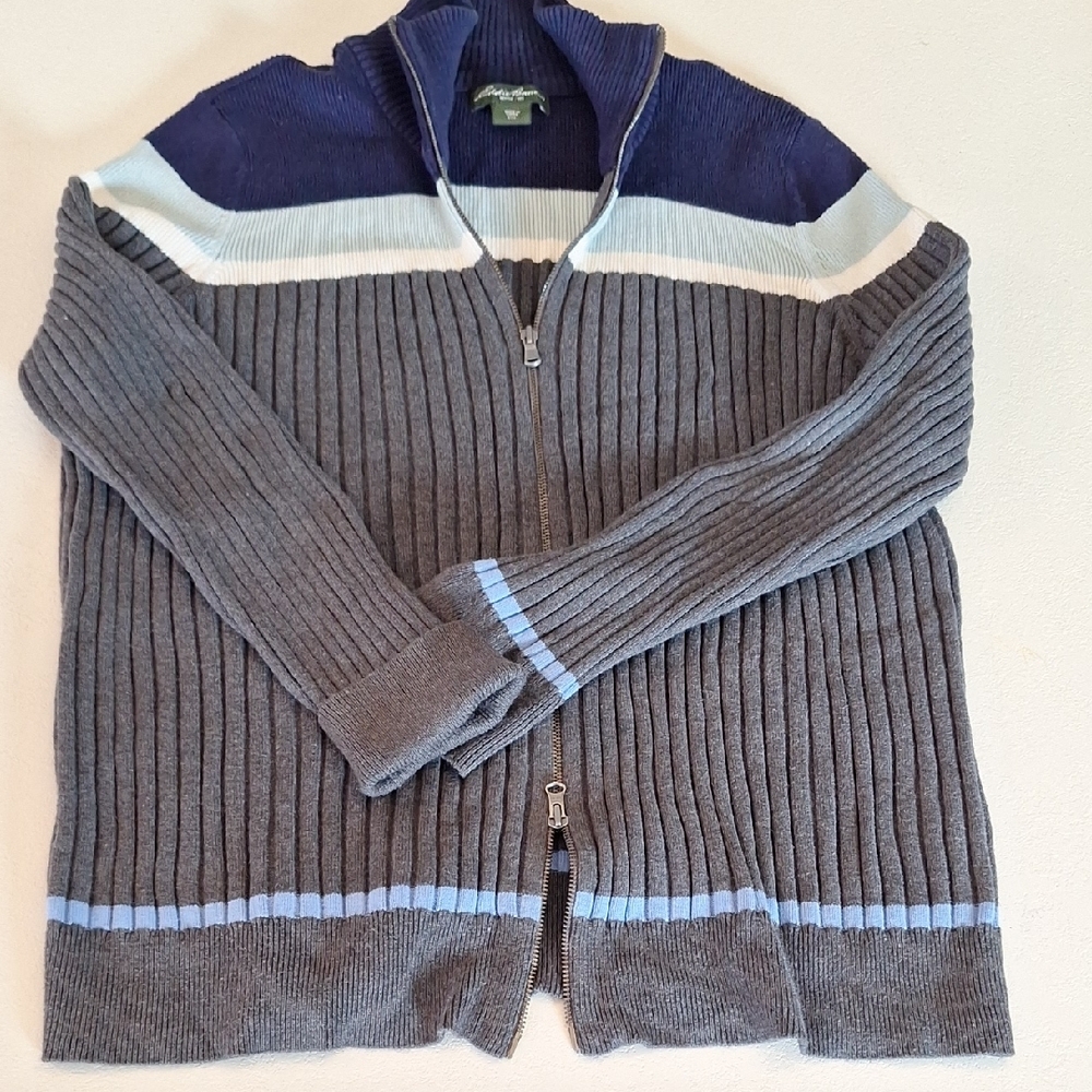 Men's/Women's 100% Cotton Eddie Bauer Full Zip Up Rib Knit Sweater Cardigan